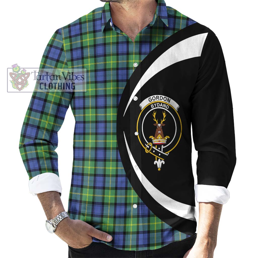 Gordon Old Ancient Tartan Long Sleeve Button Up with Family Crest Circle Style - Tartan Vibes Clothing