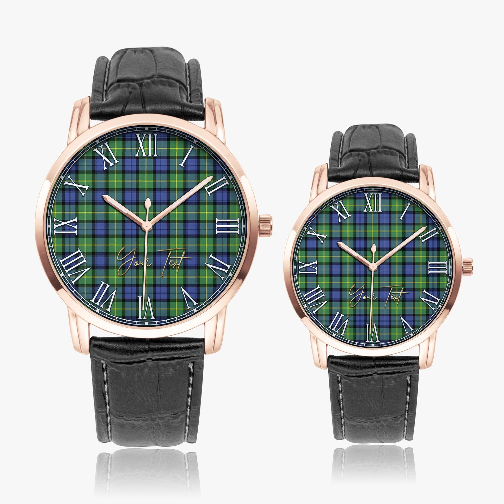 Gordon Old Ancient Tartan Personalized Your Text Leather Trap Quartz Watch Wide Type Rose Gold Case With Black Leather Strap - Tartanvibesclothing