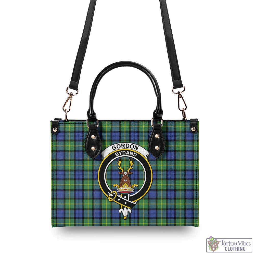 Tartan Vibes Clothing Gordon Old Ancient Tartan Luxury Leather Handbags with Family Crest