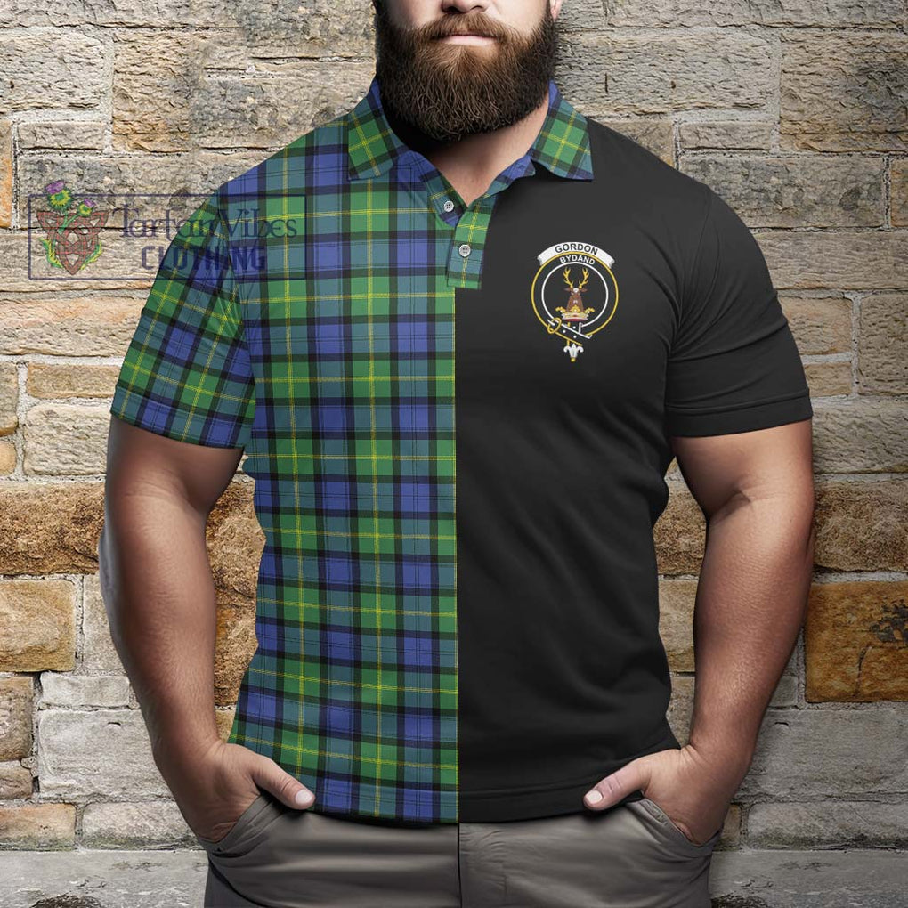 Gordon Old Ancient Tartan Polo Shirt with Family Crest and Half Of Me Style - Tartanvibesclothing Shop