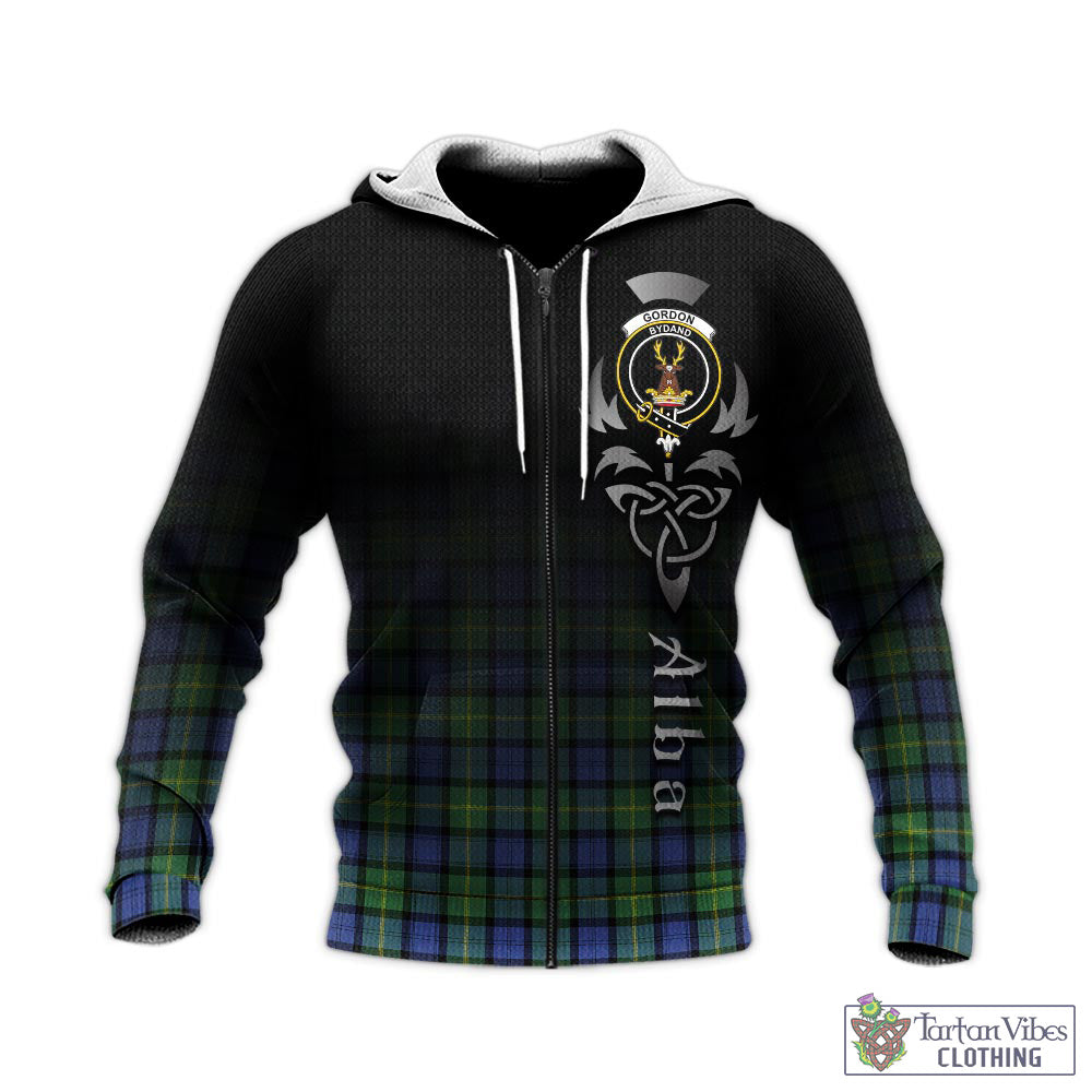 Tartan Vibes Clothing Gordon Old Ancient Tartan Knitted Hoodie Featuring Alba Gu Brath Family Crest Celtic Inspired