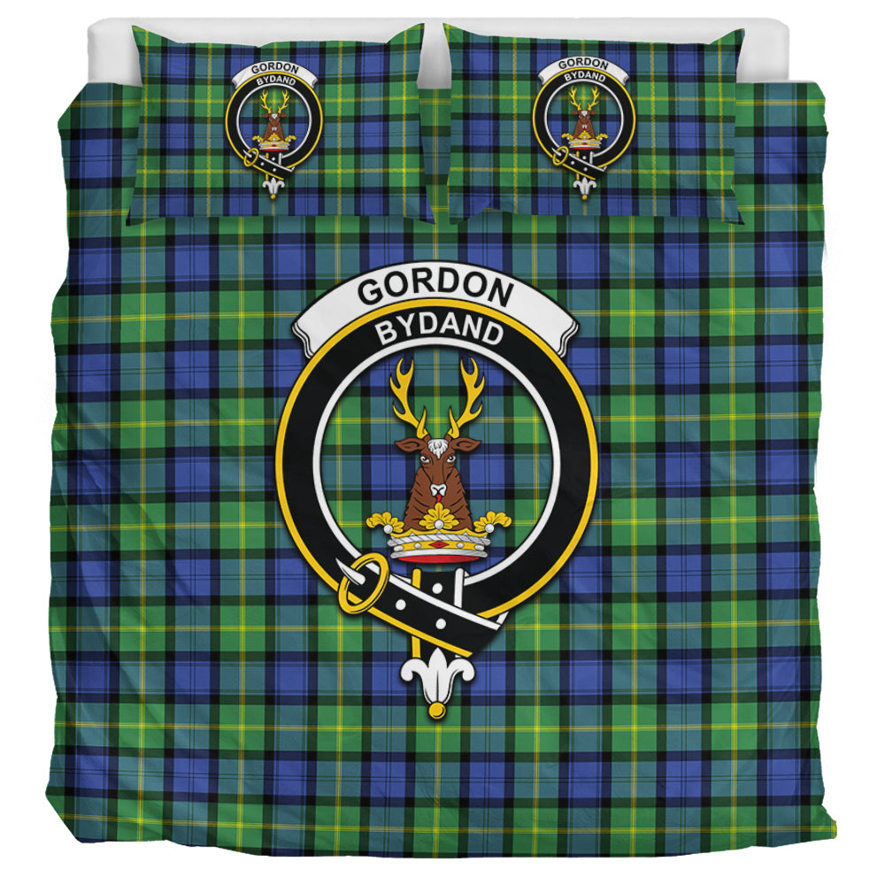 Gordon Old Ancient Tartan Bedding Set with Family Crest UK Bedding Set UK Super King 104*94 inch - Tartan Vibes Clothing