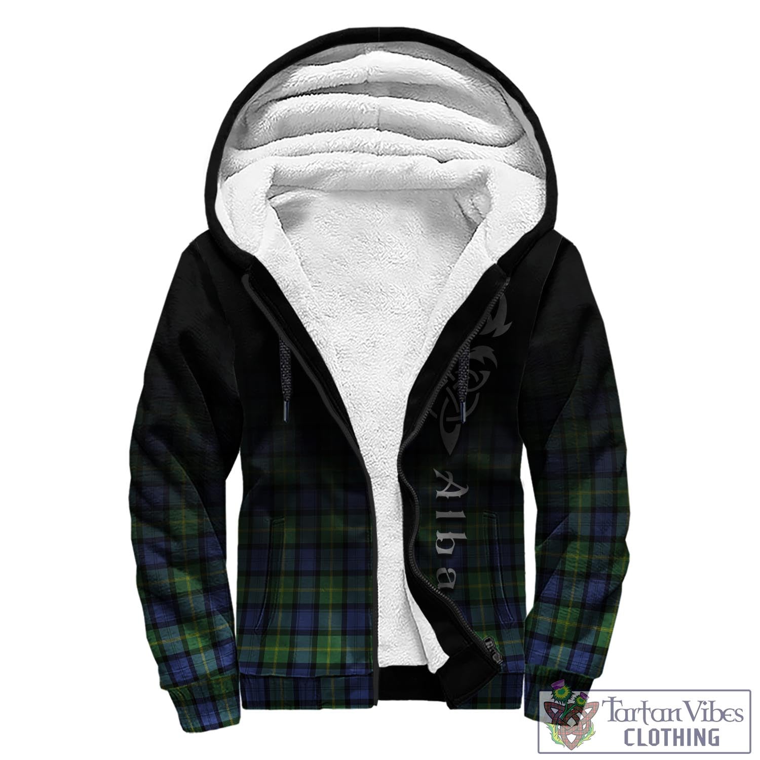 Tartan Vibes Clothing Gordon Old Ancient Tartan Sherpa Hoodie Featuring Alba Gu Brath Family Crest Celtic Inspired