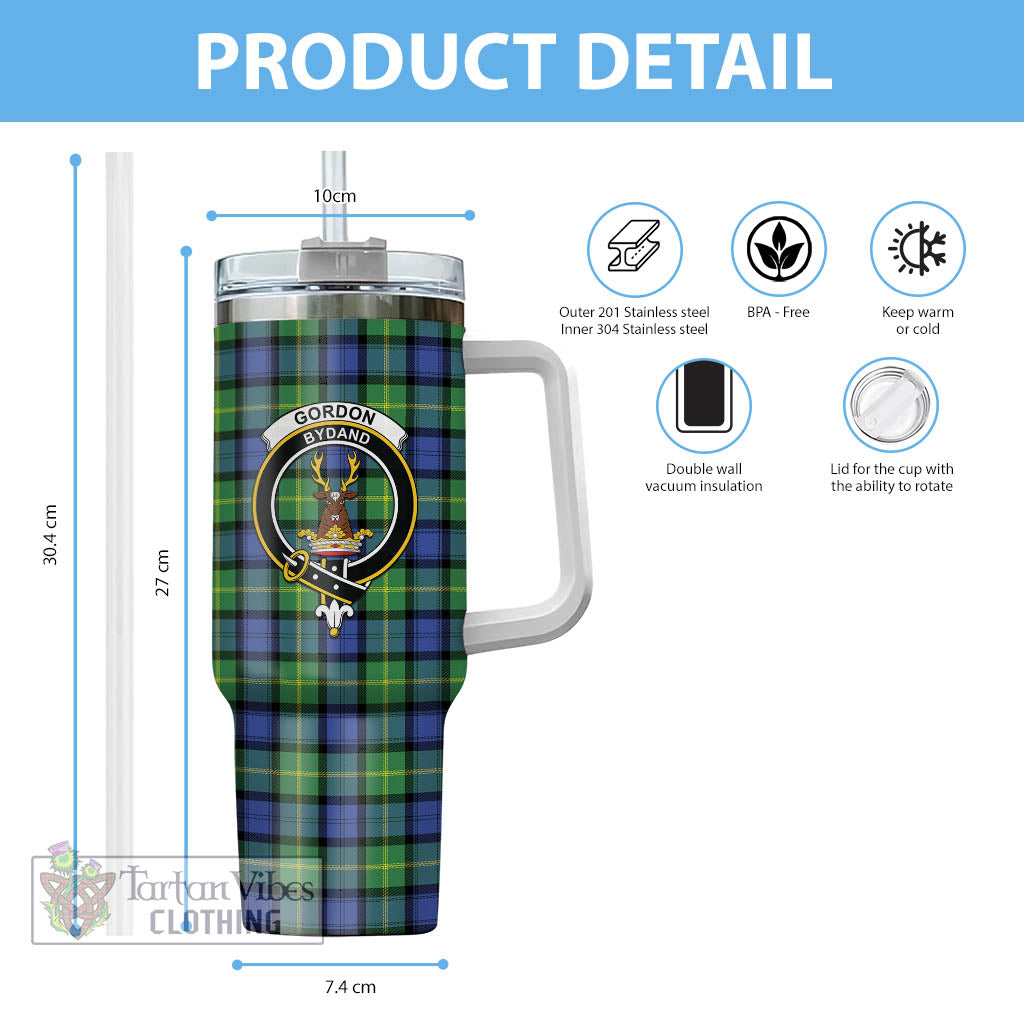 Tartan Vibes Clothing Gordon Old Ancient Tartan and Family Crest Tumbler with Handle
