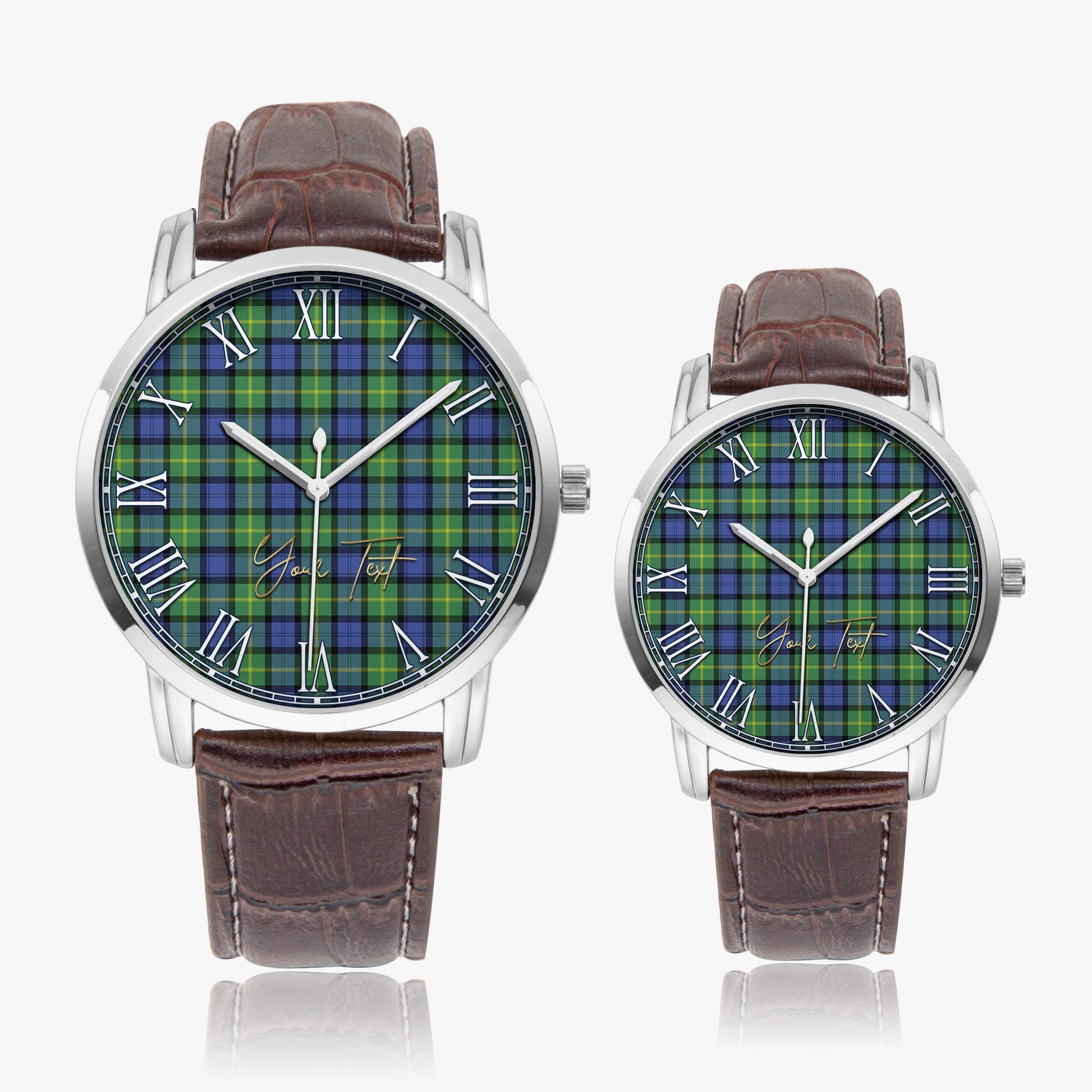 Gordon Old Ancient Tartan Personalized Your Text Leather Trap Quartz Watch Wide Type Silver Case With Brown Leather Strap - Tartanvibesclothing