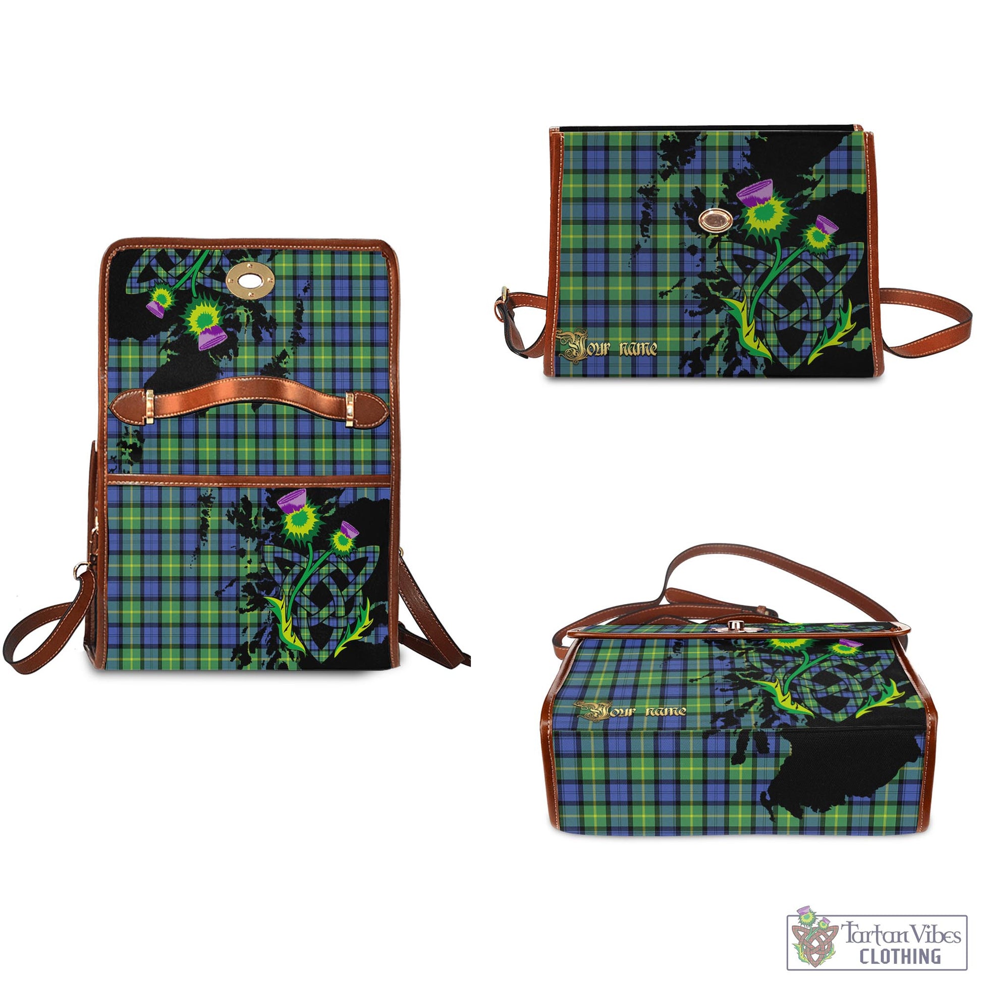 Tartan Vibes Clothing Gordon Old Ancient Tartan Waterproof Canvas Bag with Scotland Map and Thistle Celtic Accents