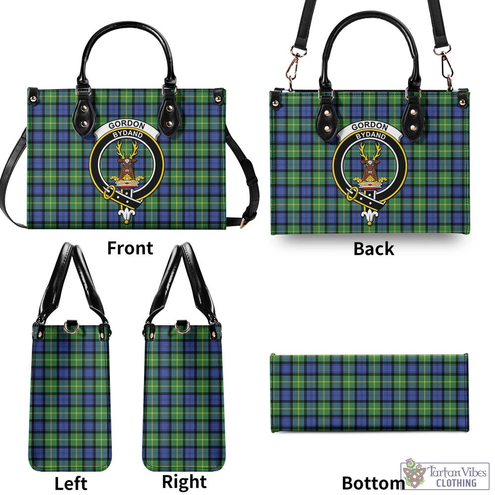 Tartan Vibes Clothing Gordon Old Ancient Tartan Luxury Leather Handbags with Family Crest