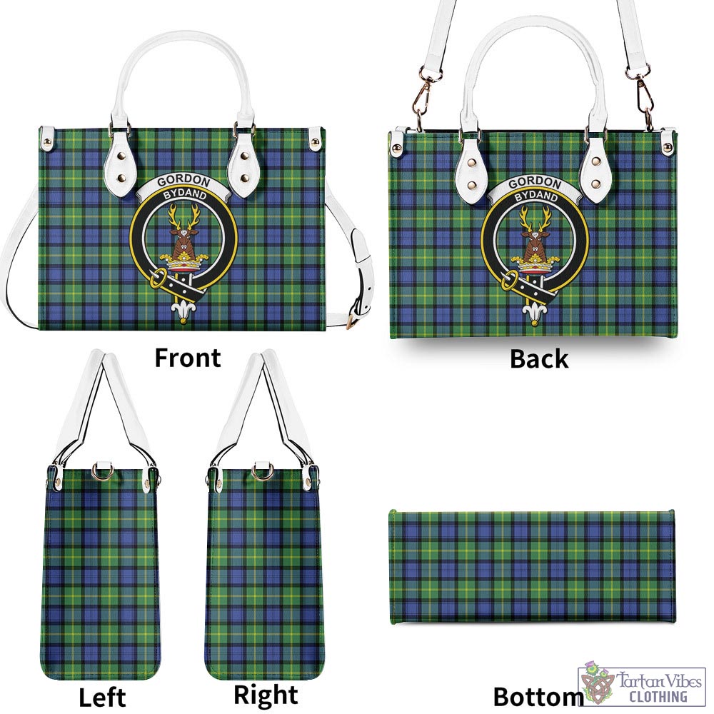 Tartan Vibes Clothing Gordon Old Ancient Tartan Luxury Leather Handbags with Family Crest