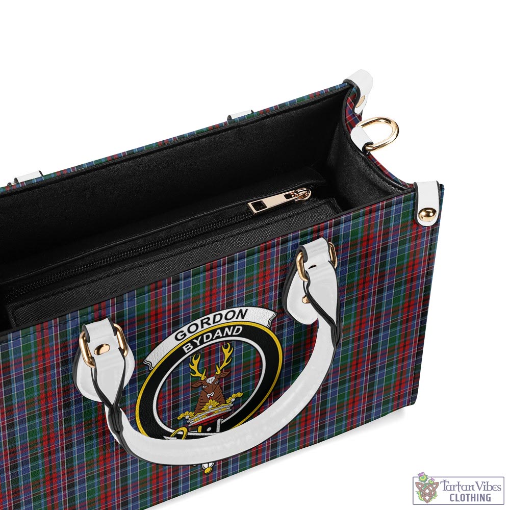 Tartan Vibes Clothing Gordon Red Tartan Luxury Leather Handbags with Family Crest