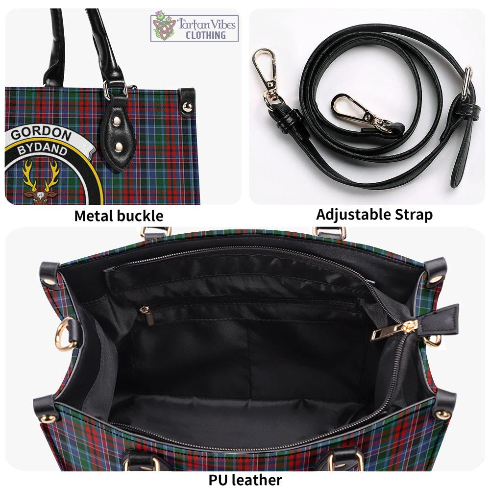 Tartan Vibes Clothing Gordon Red Tartan Luxury Leather Handbags with Family Crest