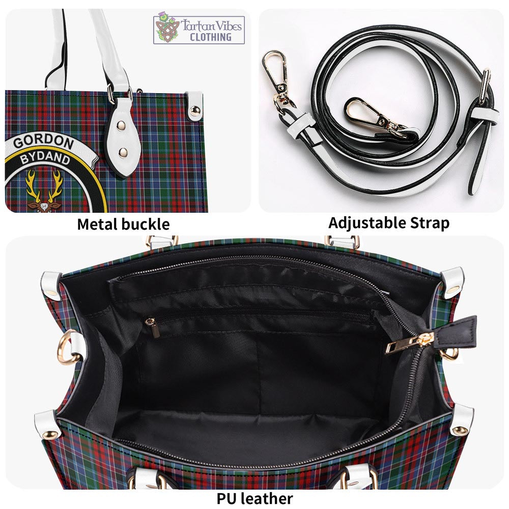 Tartan Vibes Clothing Gordon Red Tartan Luxury Leather Handbags with Family Crest