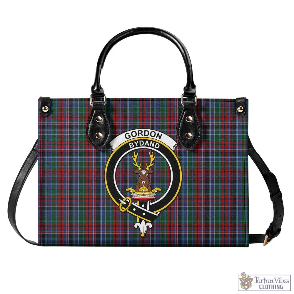 Tartan Vibes Clothing Gordon Red Tartan Luxury Leather Handbags with Family Crest