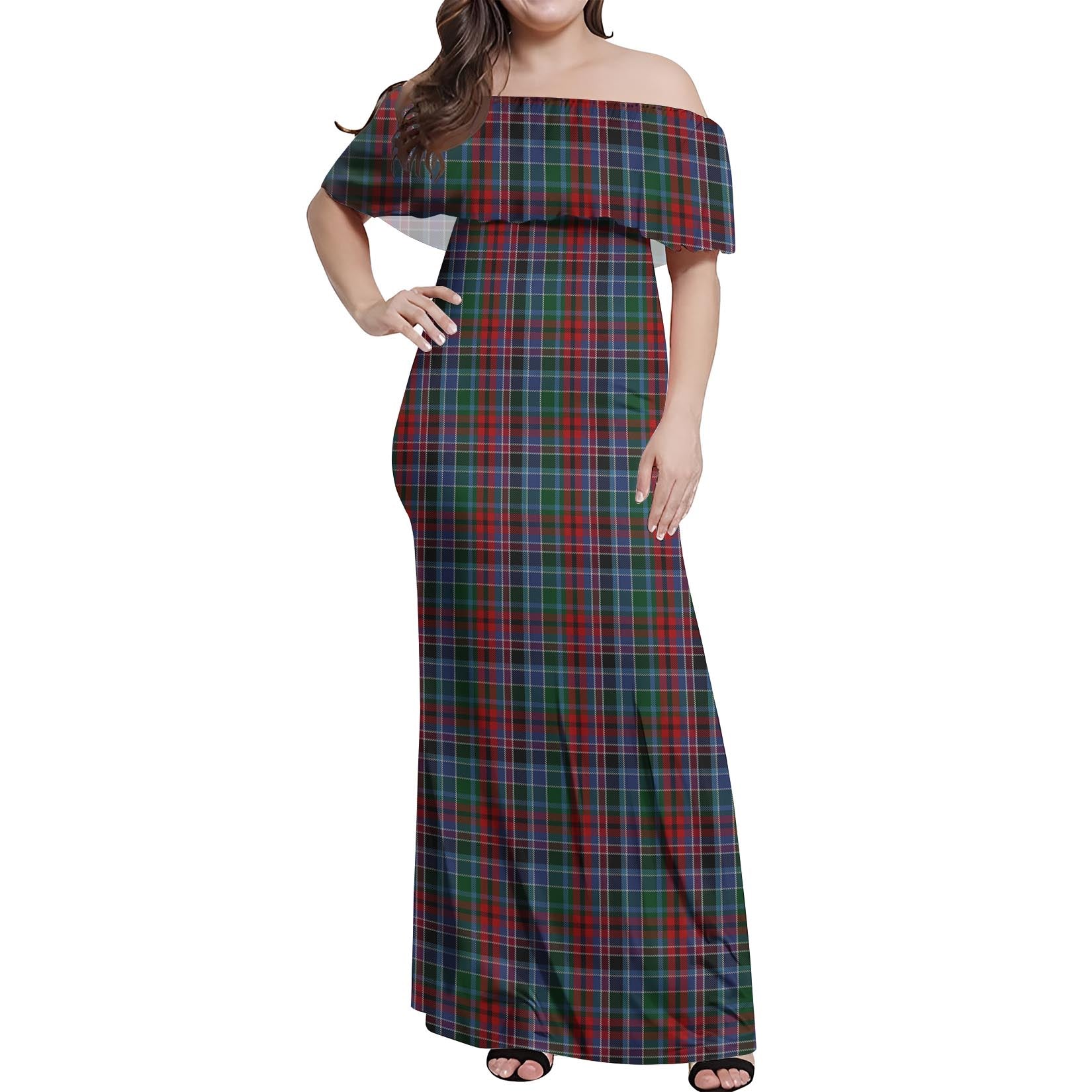 Gordon Red Tartan Off Shoulder Long Dress Women's Dress - Tartanvibesclothing