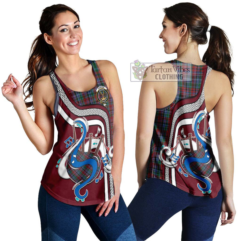 Gordon Red Tartan Women's Racerback Tanks with Epic Bagpipe Style 4XL - Tartanvibesclothing Shop