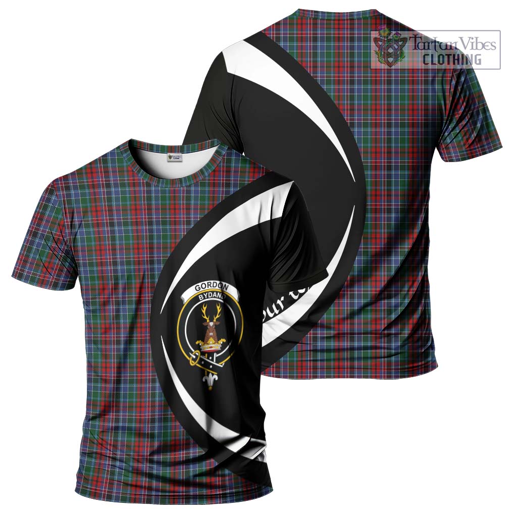 Tartan Vibes Clothing Gordon Red Tartan T-Shirt with Family Crest Circle Style