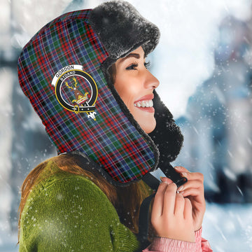 Gordon Red Tartan Winter Trapper Hat with Family Crest