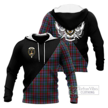 Gordon Red Tartan Knitted Hoodie with Family Crest and Military Logo Style