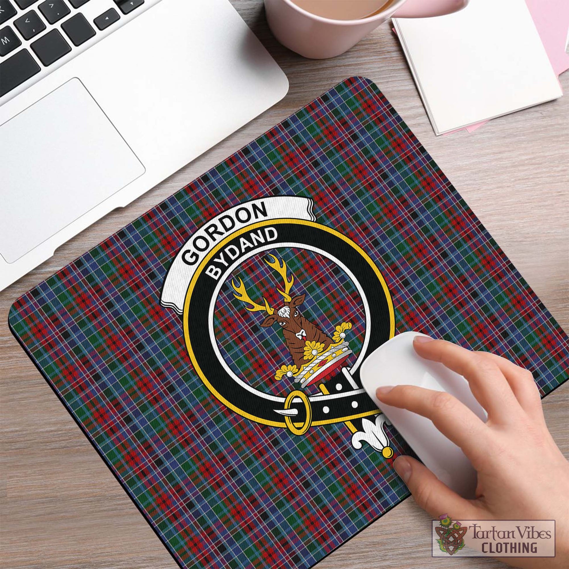 Tartan Vibes Clothing Gordon Red Tartan Mouse Pad with Family Crest