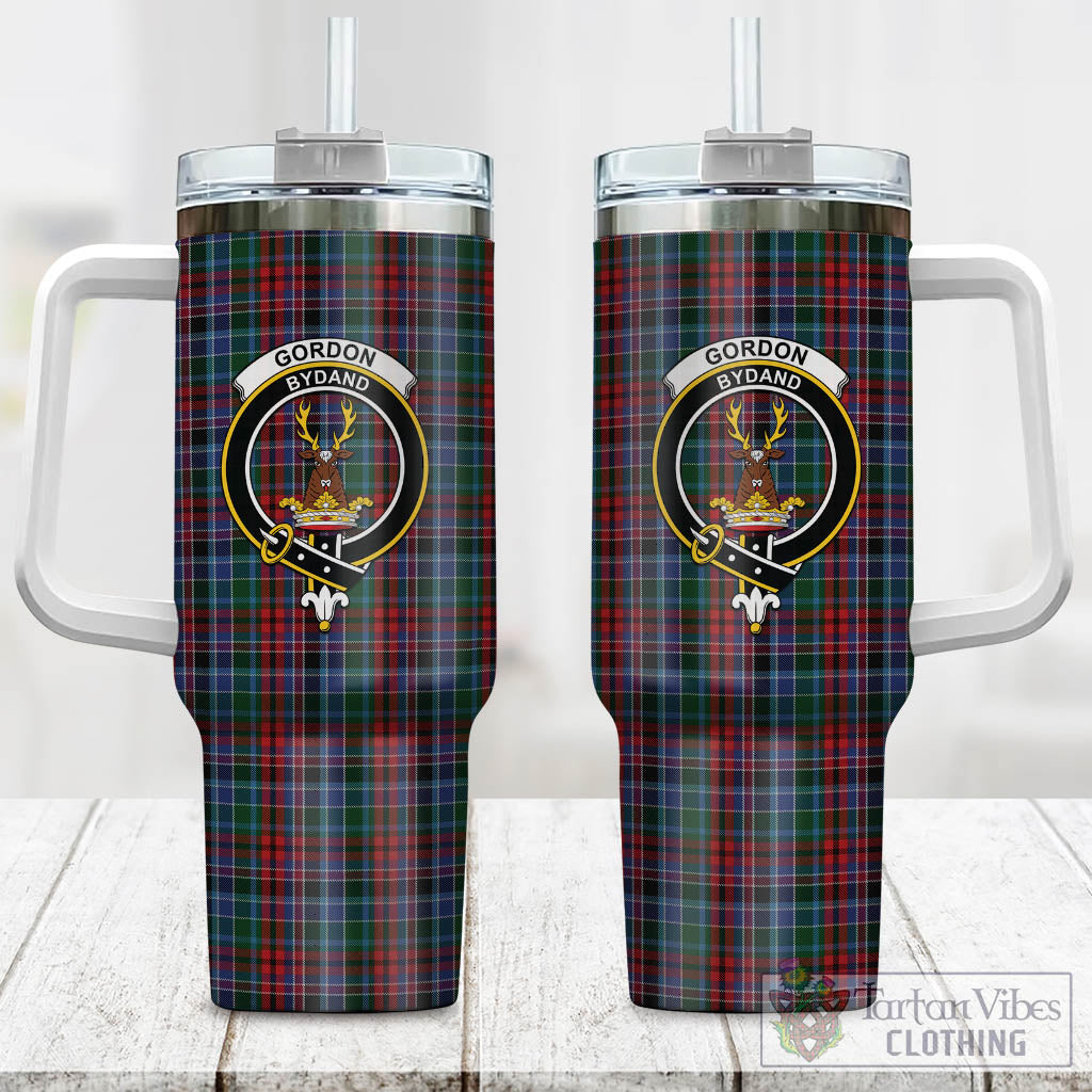 Tartan Vibes Clothing Gordon Red Tartan and Family Crest Tumbler with Handle