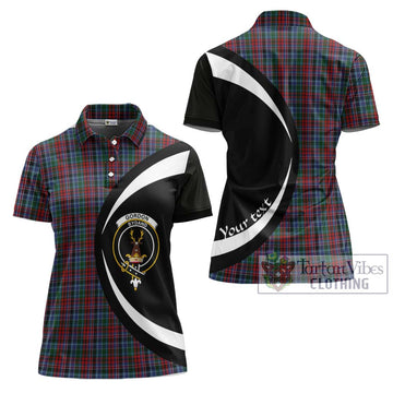 Gordon Red Tartan Women's Polo Shirt with Family Crest Circle Style