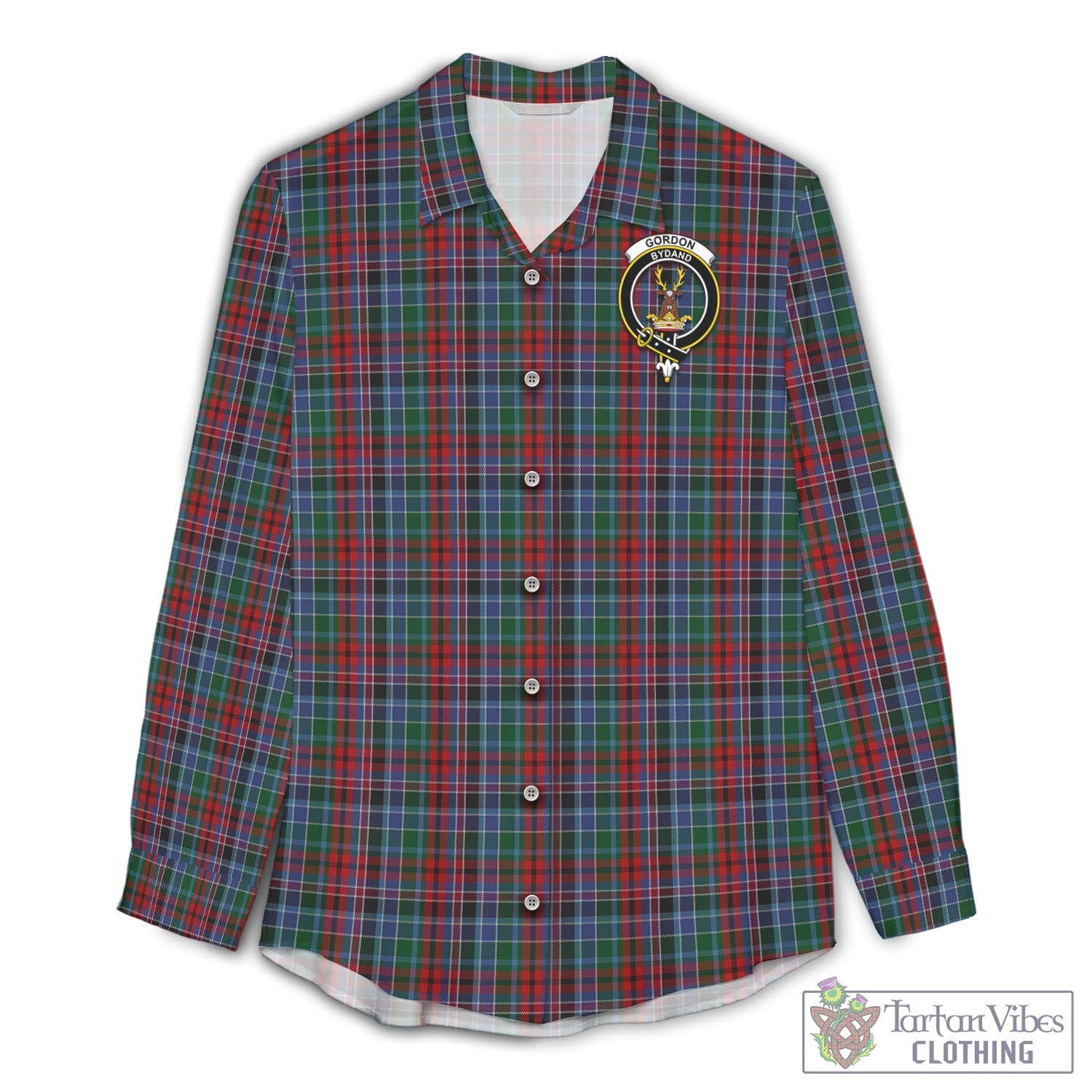 Tartan Vibes Clothing Gordon Red Tartan Womens Casual Shirt with Family Crest