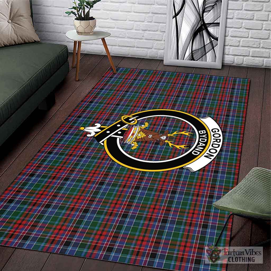 Tartan Vibes Clothing Gordon Red Tartan Area Rug with Family Crest