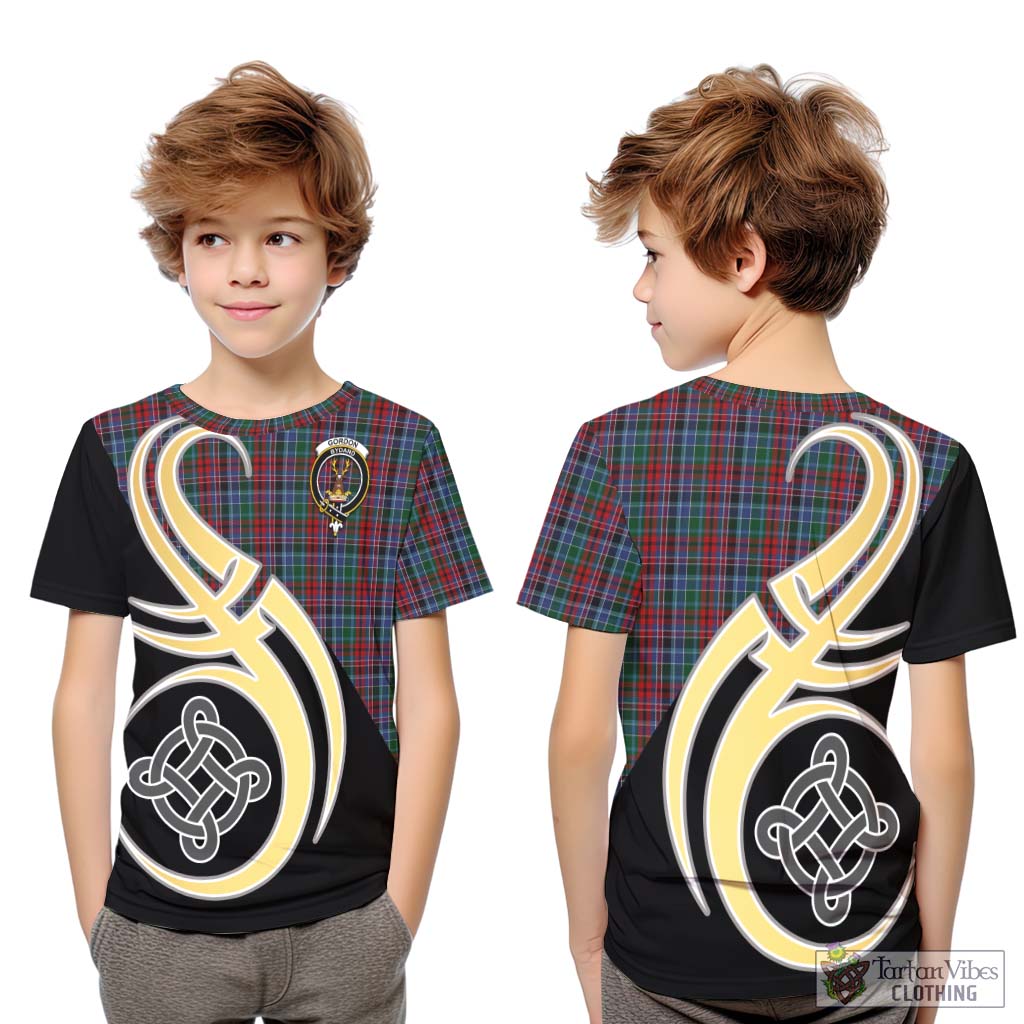 Gordon Red Tartan Kid T-Shirt with Family Crest and Celtic Symbol Style Youth XL Size14 - Tartan Vibes Clothing