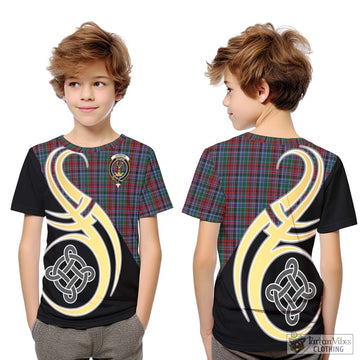 Gordon Red Tartan Kid T-Shirt with Family Crest and Celtic Symbol Style