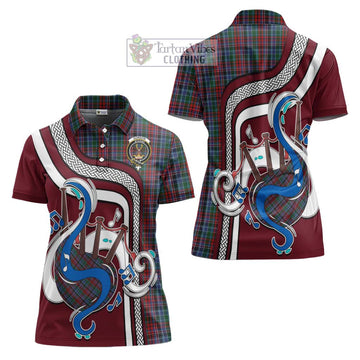 Gordon Red Tartan Women's Polo Shirt with Epic Bagpipe Style