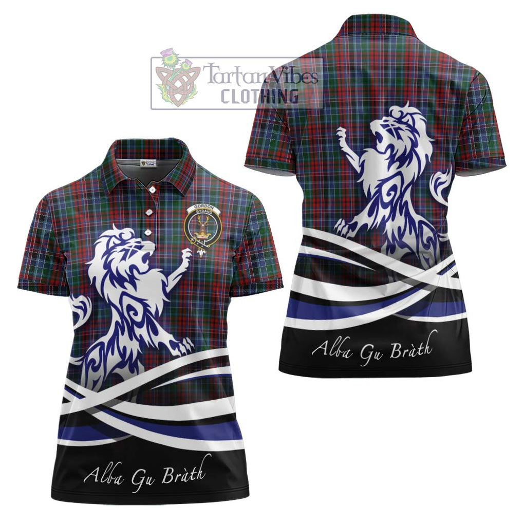 Gordon Red Tartan Women's Polo Shirt with Alba Gu Brath Regal Lion Emblem Women - Tartanvibesclothing Shop