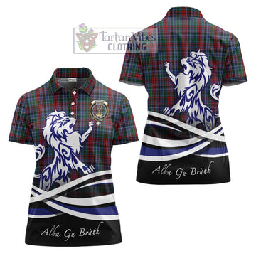 Gordon Red Tartan Women's Polo Shirt with Alba Gu Brath Regal Lion Emblem