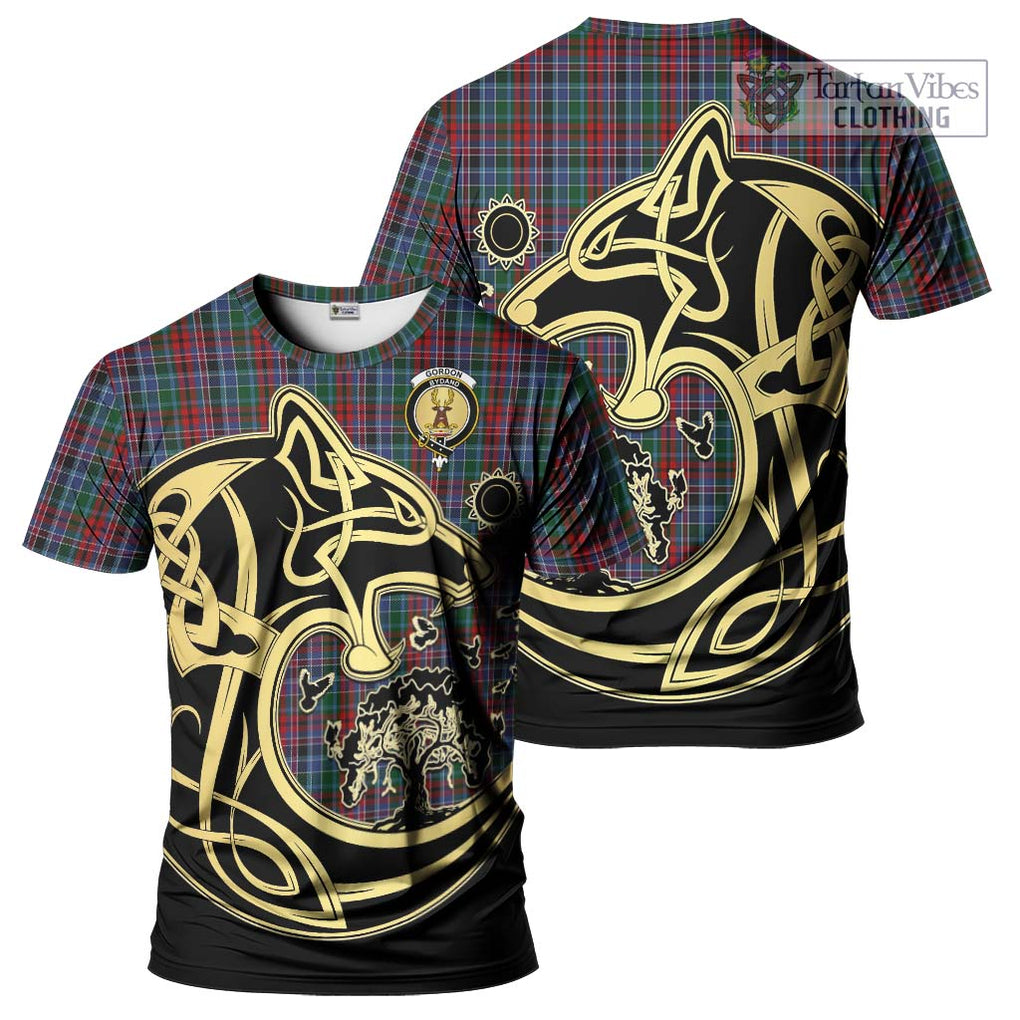 Gordon Red Tartan T-Shirt with Family Crest Celtic Wolf Style Kid's Shirt - Tartan Vibes Clothing