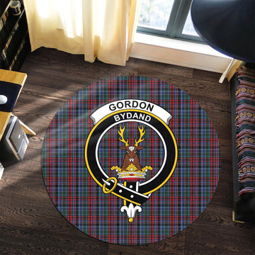 Gordon Red Tartan Round Rug with Family Crest