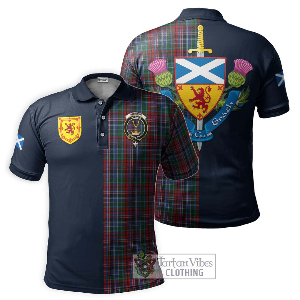 Tartan Vibes Clothing Gordon Red Tartan Polo Shirt with Scottish Lion Royal Arm Half Style