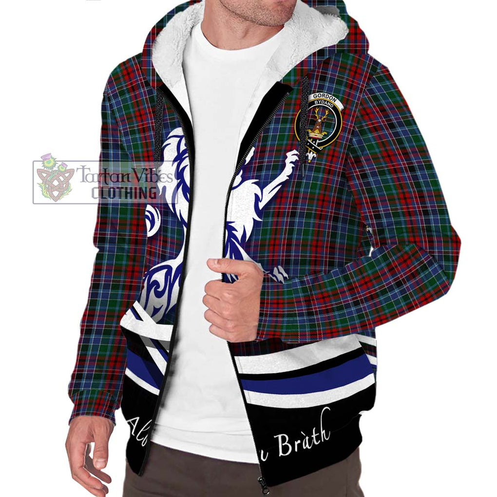 Gordon Red Tartan Sherpa Hoodie with Alba Gu Brath Regal Lion Emblem Unisex S - Tartanvibesclothing Shop