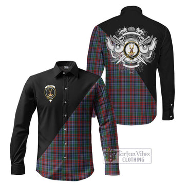 Gordon Red Tartan Long Sleeve Button Shirt with Family Crest and Military Logo Style