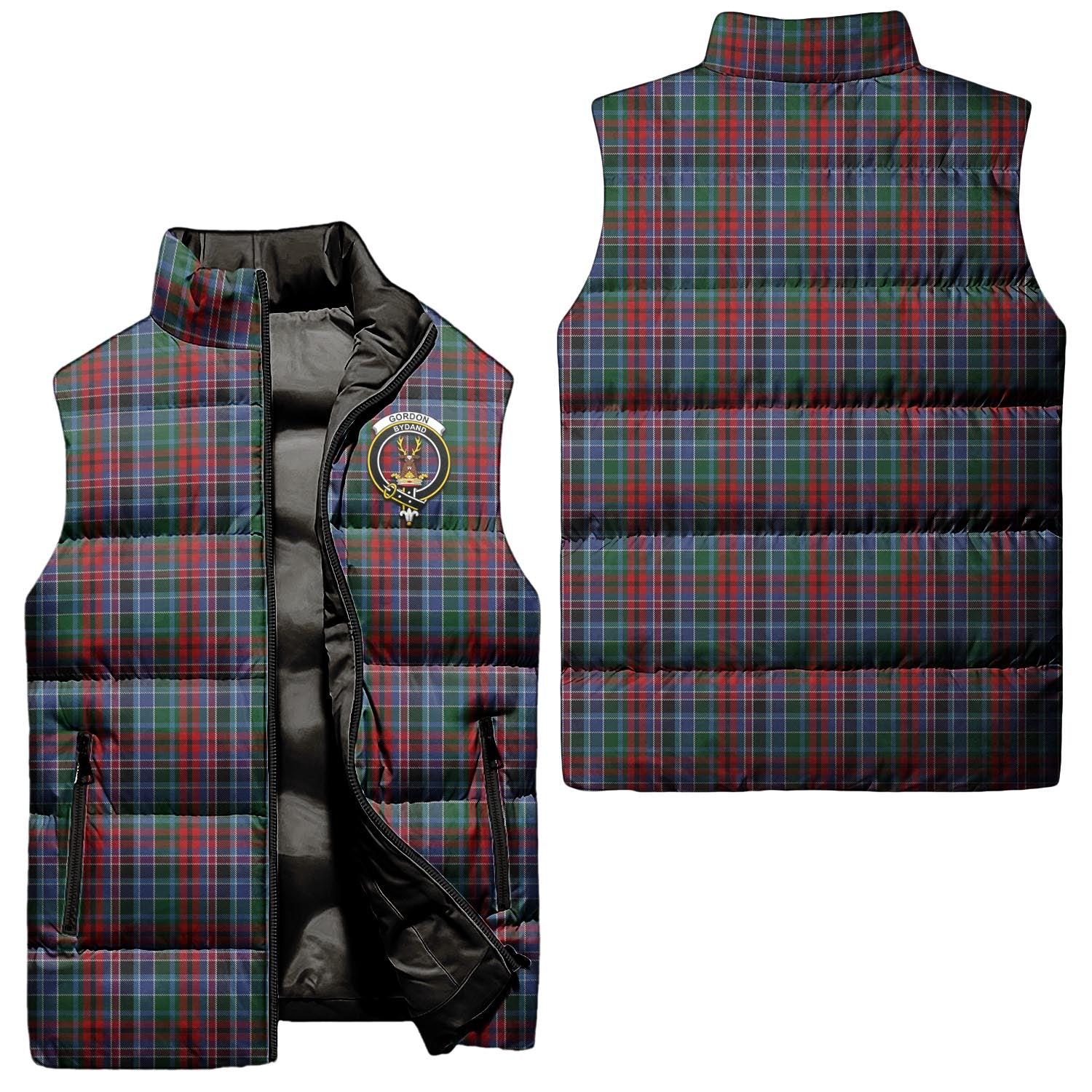 Gordon Red Tartan Sleeveless Puffer Jacket with Family Crest Unisex - Tartanvibesclothing