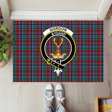 Gordon Red Tartan Door Mat with Family Crest