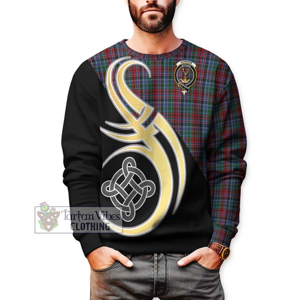 Gordon Red Tartan Sweatshirt with Family Crest and Celtic Symbol Style Unisex - Tartan Vibes Clothing