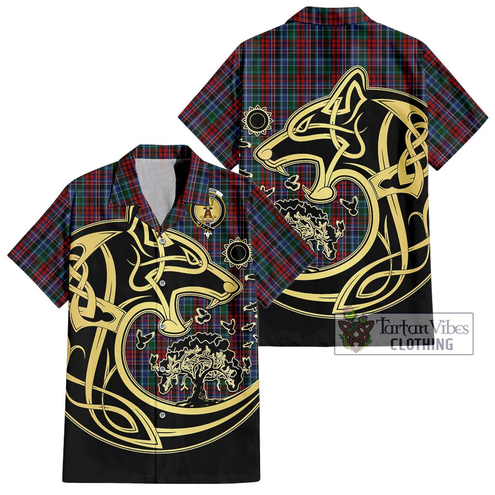 Gordon Red Tartan Short Sleeve Button Shirt with Family Crest Celtic Wolf Style Kid - Tartan Vibes Clothing