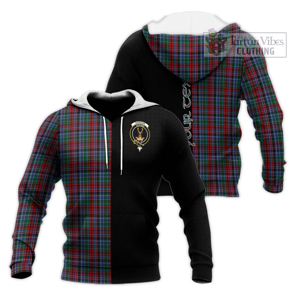 Gordon Red Tartan Knitted Hoodie with Family Crest and Half Of Me Style Unisex Knitted Pullover Hoodie - Tartanvibesclothing Shop