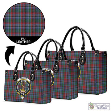 Gordon Red Tartan Luxury Leather Handbags with Family Crest