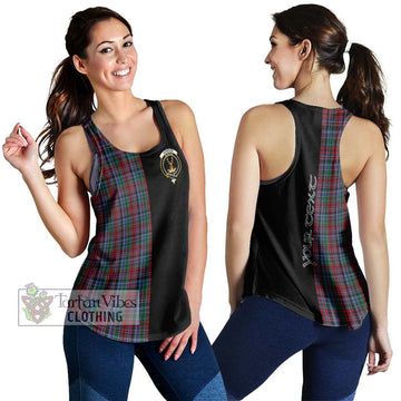 Gordon Red Tartan Women's Racerback Tanks with Family Crest and Half Of Me Style