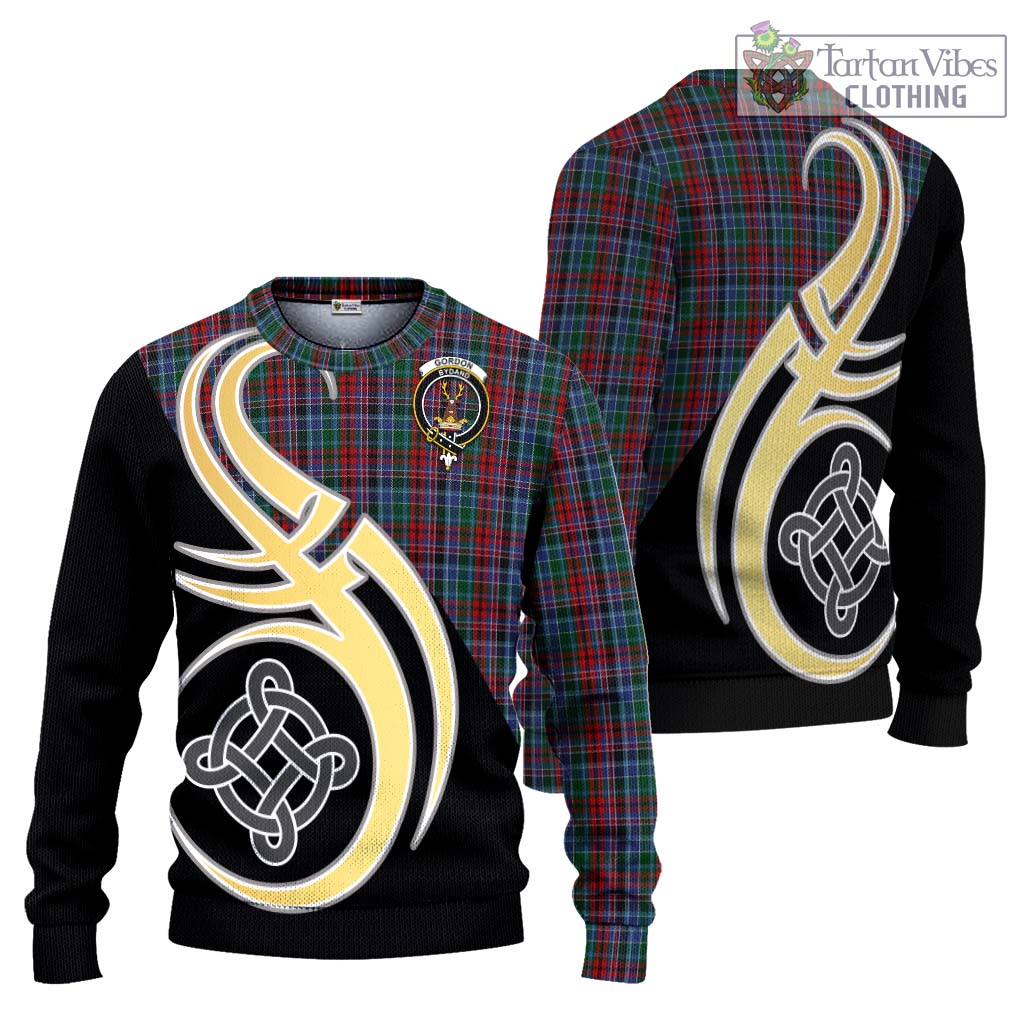 Gordon Red Tartan Knitted Sweater with Family Crest and Celtic Symbol Style Unisex - Tartan Vibes Clothing