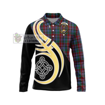 Gordon Red Tartan Long Sleeve Polo Shirt with Family Crest and Celtic Symbol Style