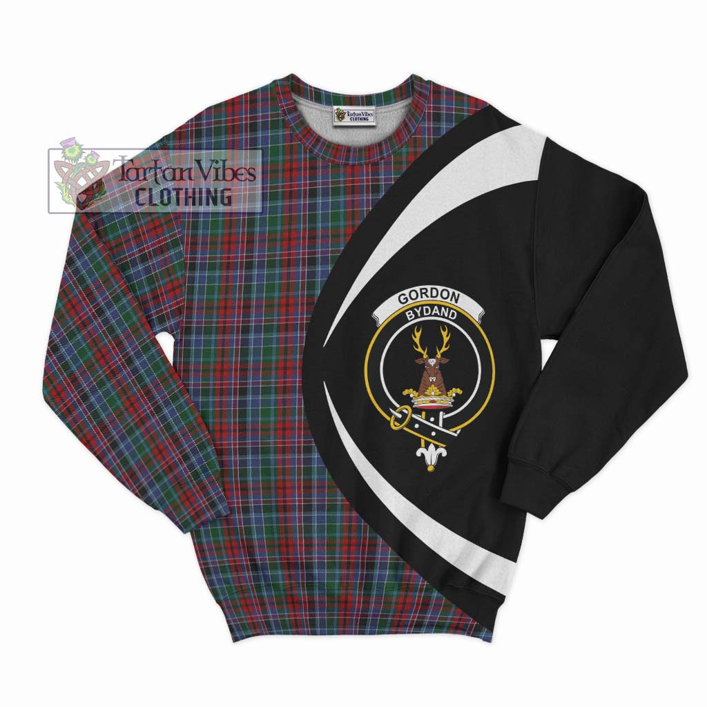 Gordon Red Tartan Sweatshirt with Family Crest Circle Style Unisex - Tartan Vibes Clothing