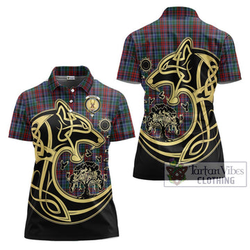 Gordon Red Tartan Women's Polo Shirt with Family Crest Celtic Wolf Style