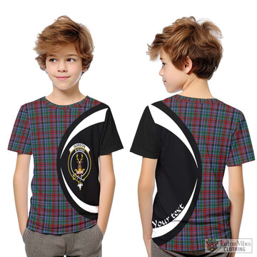 Gordon Red Tartan Kid T-Shirt with Family Crest Circle Style