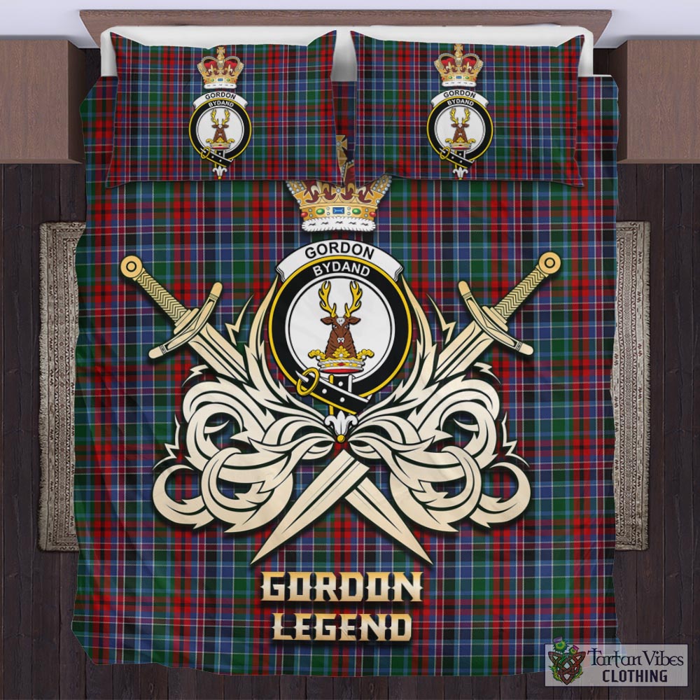 Tartan Vibes Clothing Gordon Red Tartan Bedding Set with Clan Crest and the Golden Sword of Courageous Legacy