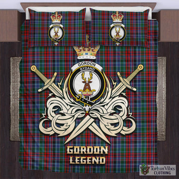 Gordon Red Tartan Bedding Set with Clan Crest and the Golden Sword of Courageous Legacy